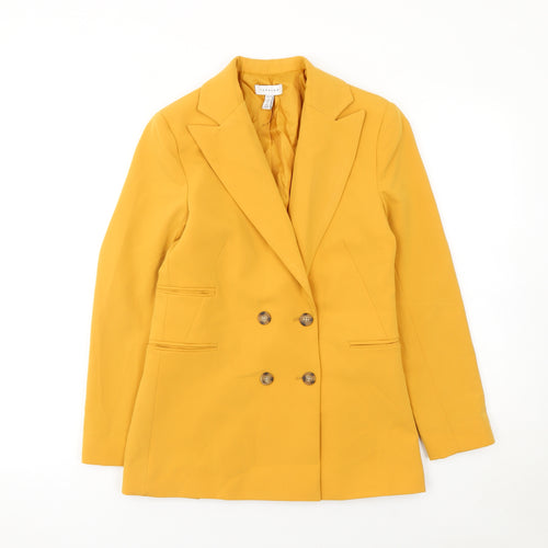 Topshop Women Yellow Double-Breasted Blazer Jacket UK 4 Slim Fit
