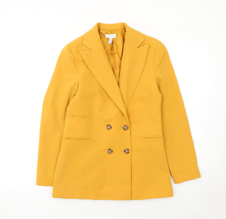 Topshop Women Yellow Double-Breasted Blazer Jacket UK 4 Slim Fit
