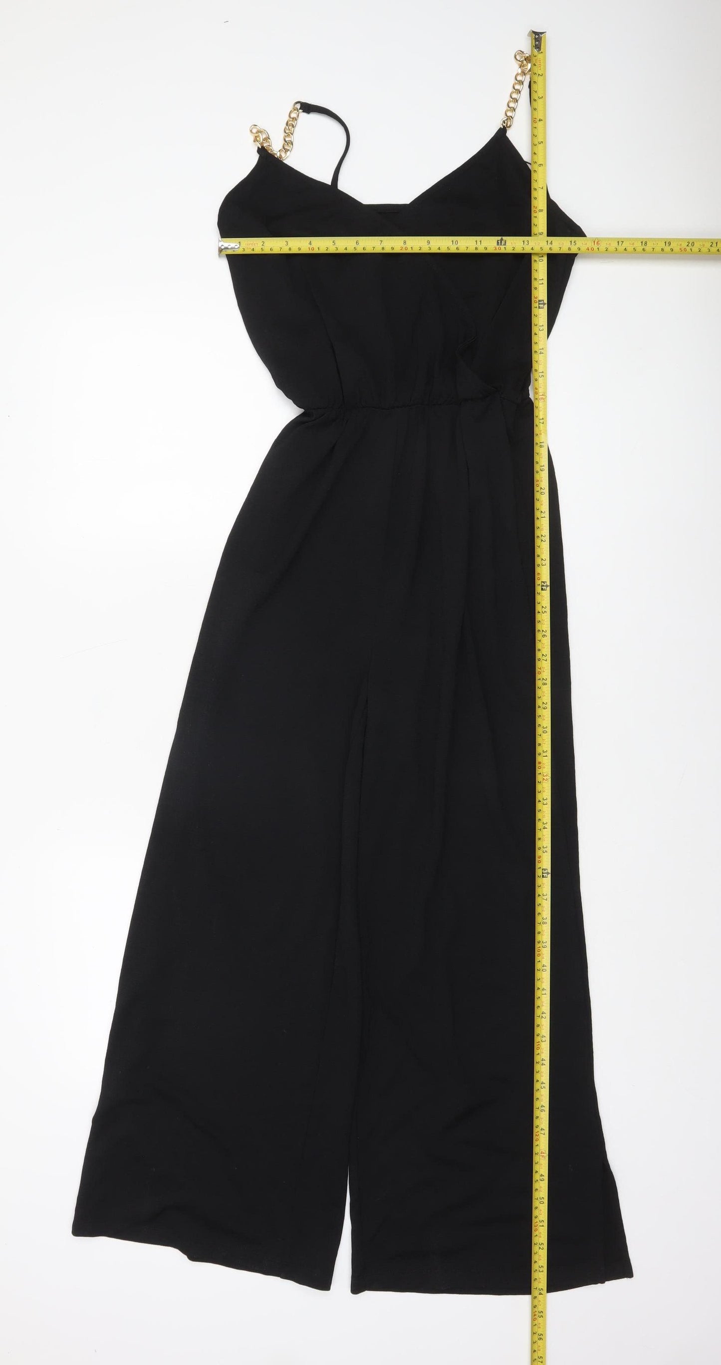 Dunnes Stores Women's Black Small Wide-Leg Jumpsuit with Gold Chain Straps