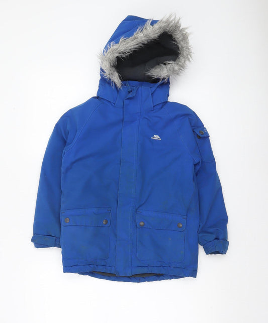 Trespass Boys Blue Waterproof Hooded Parka Coat 5-6 Years Winter Lined