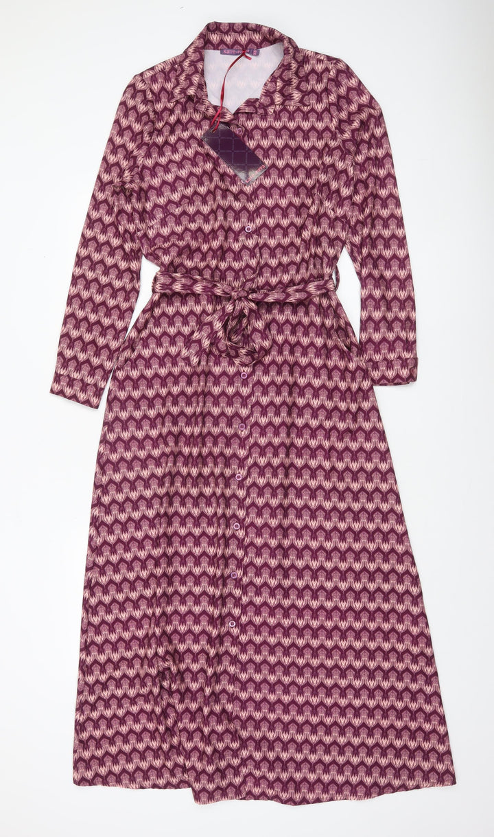 Kate & Pippa Women’s Purple Geometric Long Sleeve Shirt Dress XS