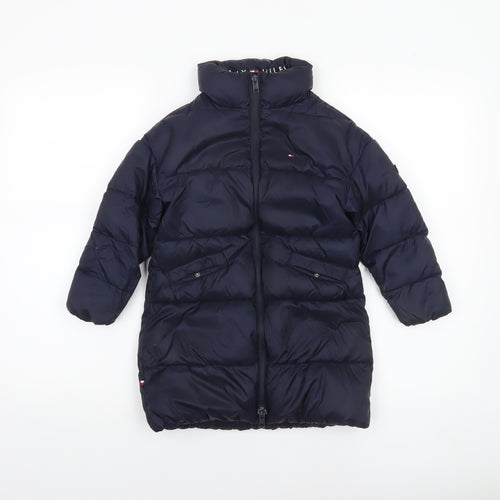 Tommy Hilfiger Girls Blue Long Puffer Coat 4 Years Full Zip Winter Jacket