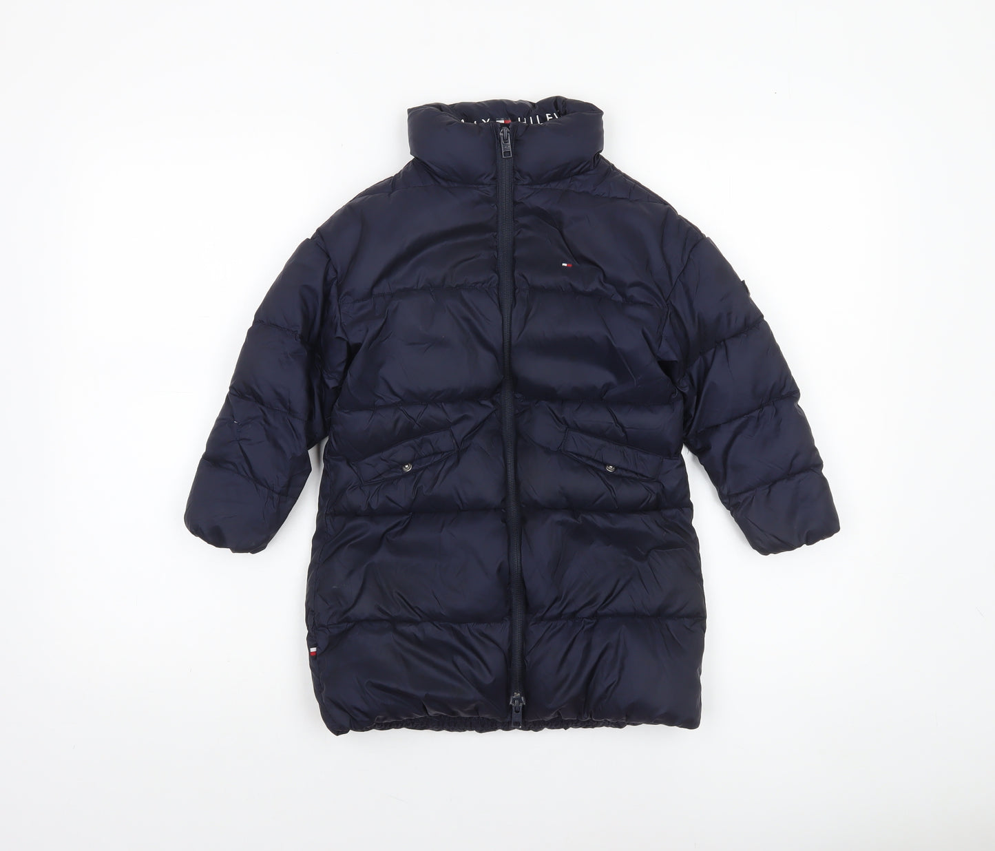Tommy Hilfiger Girls Blue Long Puffer Coat 4 Years Full Zip Winter Jacket