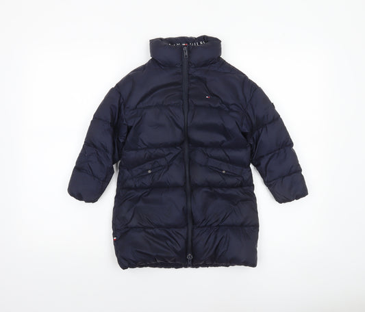 Tommy Hilfiger Girls Blue Long Puffer Coat 4 Years Full Zip Winter Jacket