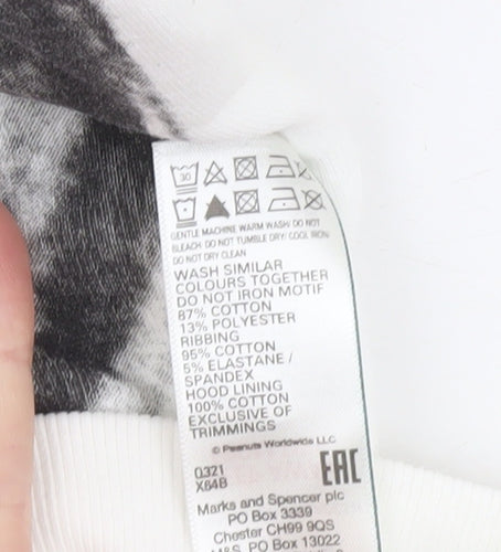 Marks and Spencer Girls White Snoopy Peanuts Pullover Hoodie 11-12 Years