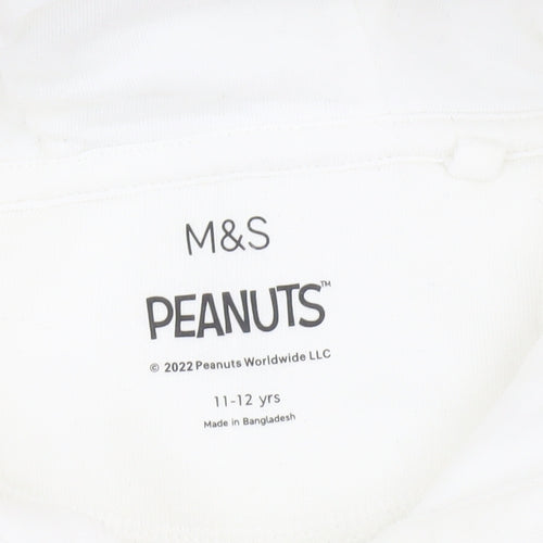 Marks and Spencer Girls White Snoopy Peanuts Pullover Hoodie 11-12 Years
