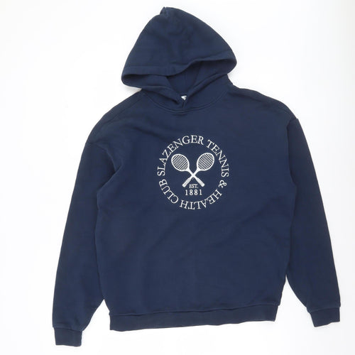 Slazenger Womens Navy Blue Pullover Hoodie UK 8 Cotton Blend Tennis Print