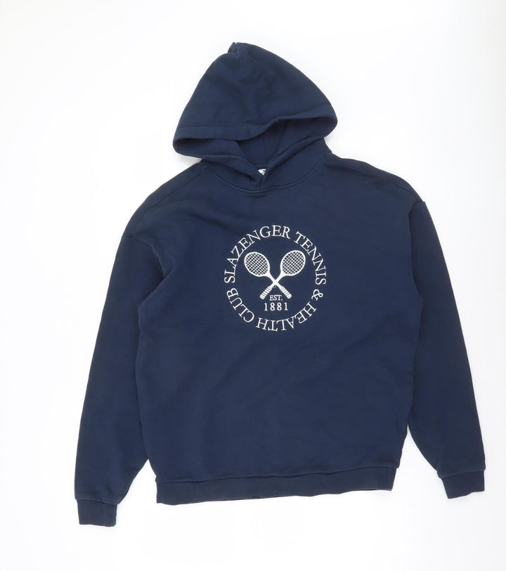 Slazenger Womens Navy Blue Pullover Hoodie UK 8 Cotton Blend Tennis Print