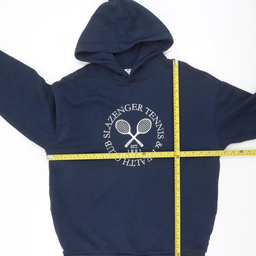 Slazenger Womens Navy Blue Pullover Hoodie UK 8 Cotton Blend Tennis Print