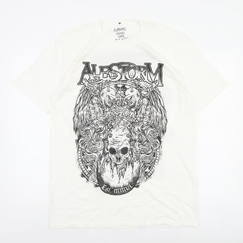 Alestorm Men's White Large Graphic Band T-Shirt Pirate Rock Style