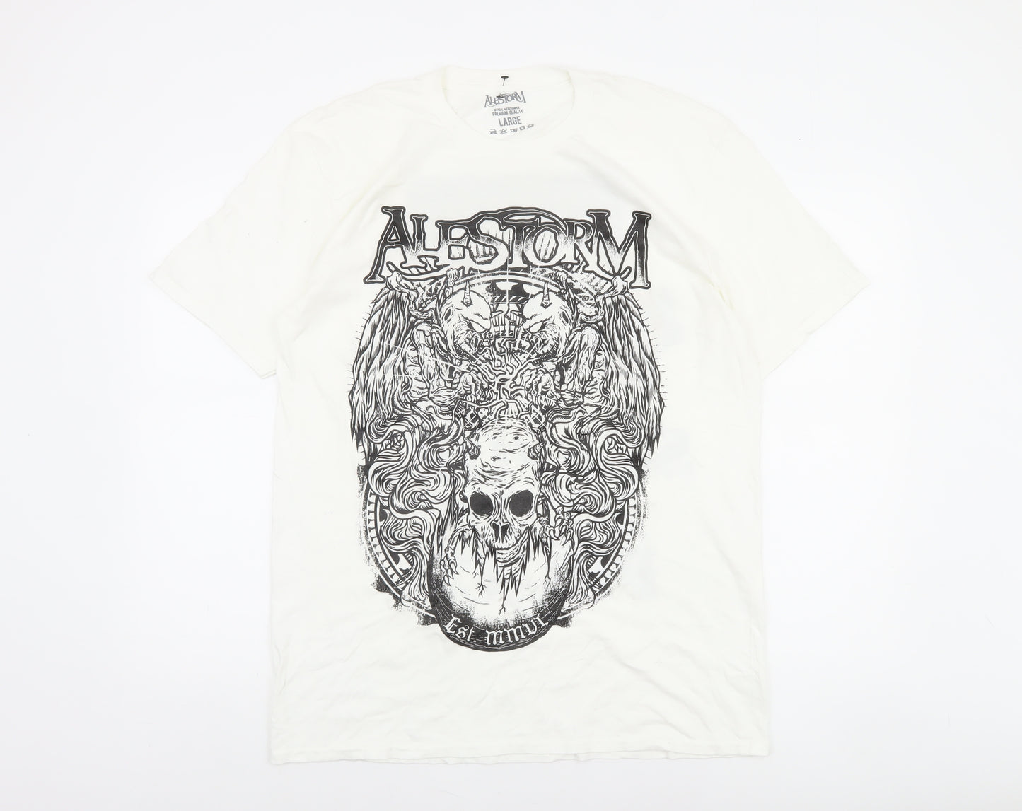 Alestorm Men's White Large Graphic Band T-Shirt Pirate Rock Style