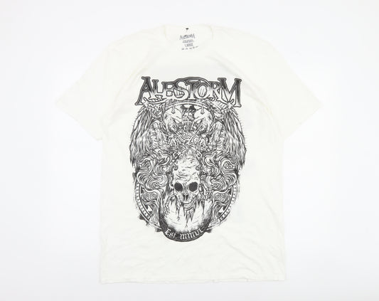 Alestorm Men's White Large Graphic Band T-Shirt Pirate Rock Style