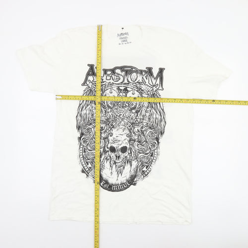 Alestorm Men's White Large Graphic Band T-Shirt Pirate Rock Style