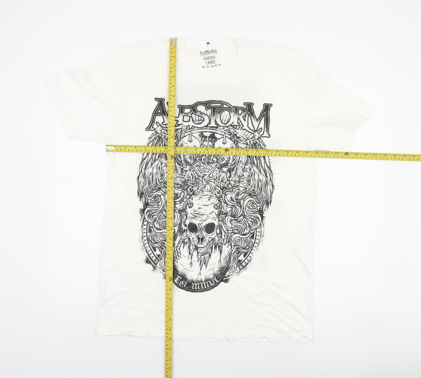 Alestorm Men's White Large Graphic Band T-Shirt Pirate Rock Style