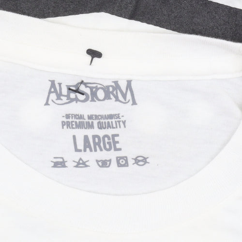 Alestorm Men's White Large Graphic Band T-Shirt Pirate Rock Style