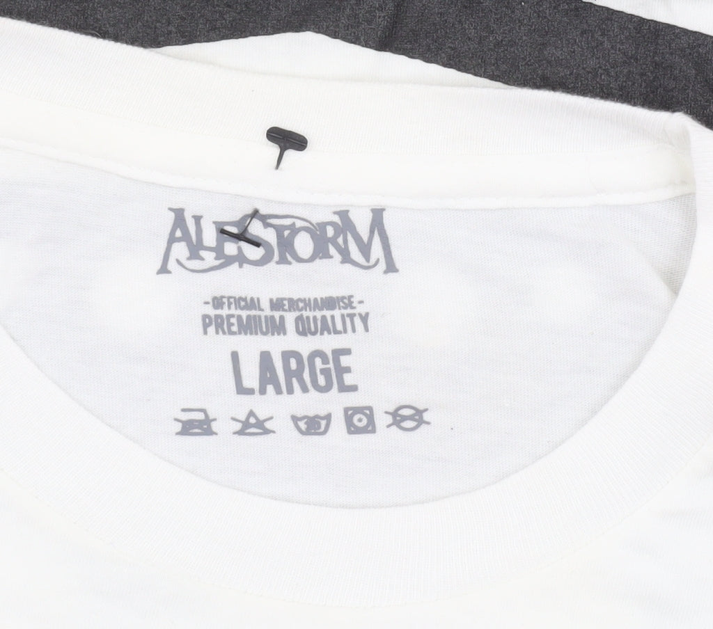 Alestorm Men's White Large Graphic Band T-Shirt Pirate Rock Style