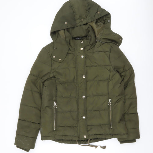 Topshop Women Green Size 14 Hooded Puffer Jacket Winter Coat