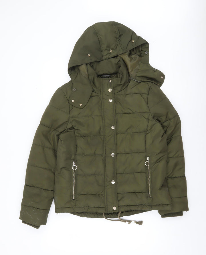 Topshop Women Green Size 14 Hooded Puffer Jacket Winter Coat