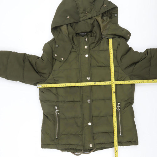 Topshop Women Green Size 14 Hooded Puffer Jacket Winter Coat