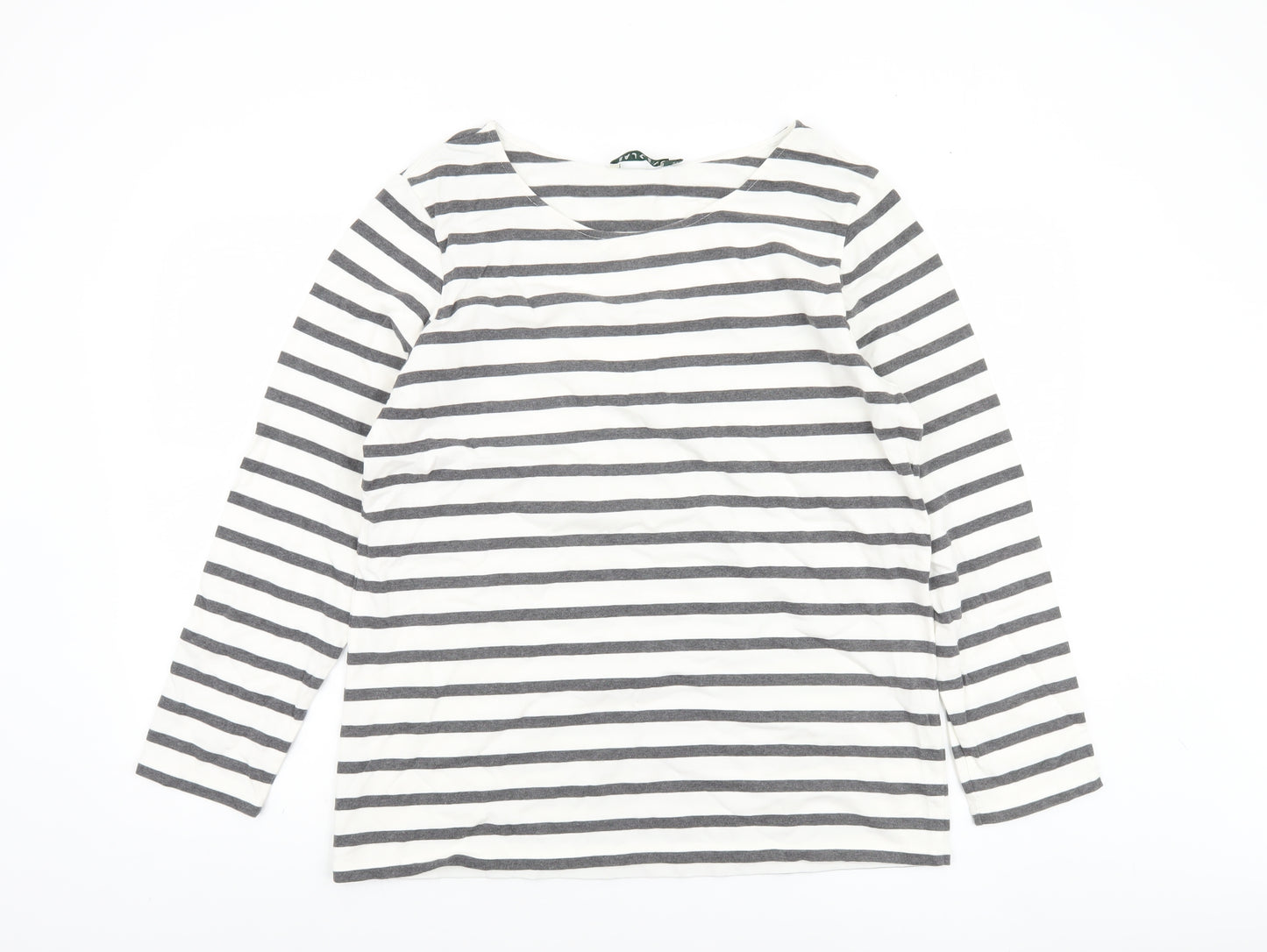 Baukjen Womens White Grey Striped Boat Neck Long Sleeve Cotton T-Shirt Size 16