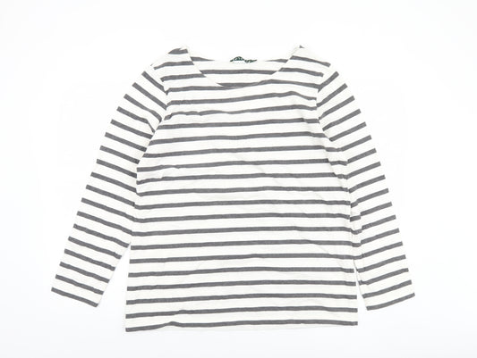 Baukjen Womens White Grey Striped Boat Neck Long Sleeve Cotton T-Shirt Size 16