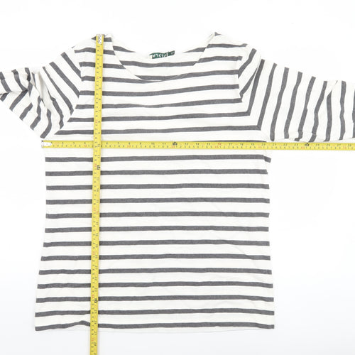 Baukjen Womens White Grey Striped Boat Neck Long Sleeve Cotton T-Shirt Size 16