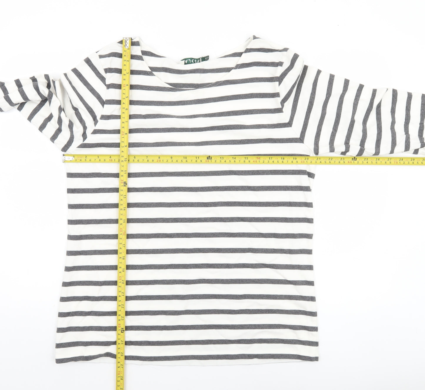 Baukjen Womens White Grey Striped Boat Neck Long Sleeve Cotton T-Shirt Size 16