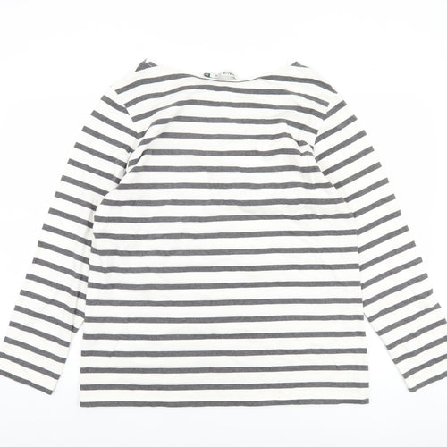 Baukjen Womens White Grey Striped Boat Neck Long Sleeve Cotton T-Shirt Size 16