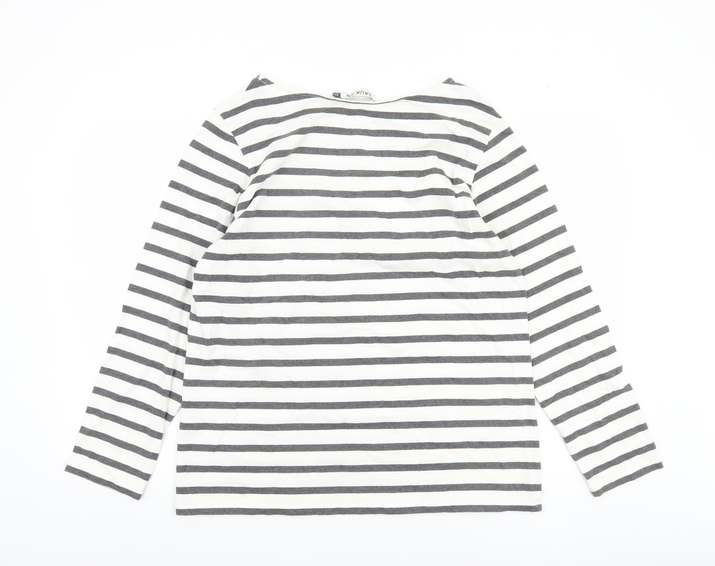 Baukjen Womens White Grey Striped Boat Neck Long Sleeve Cotton T-Shirt Size 16