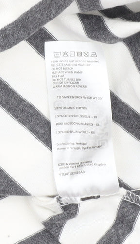 Baukjen Womens White Grey Striped Boat Neck Long Sleeve Cotton T-Shirt Size 16