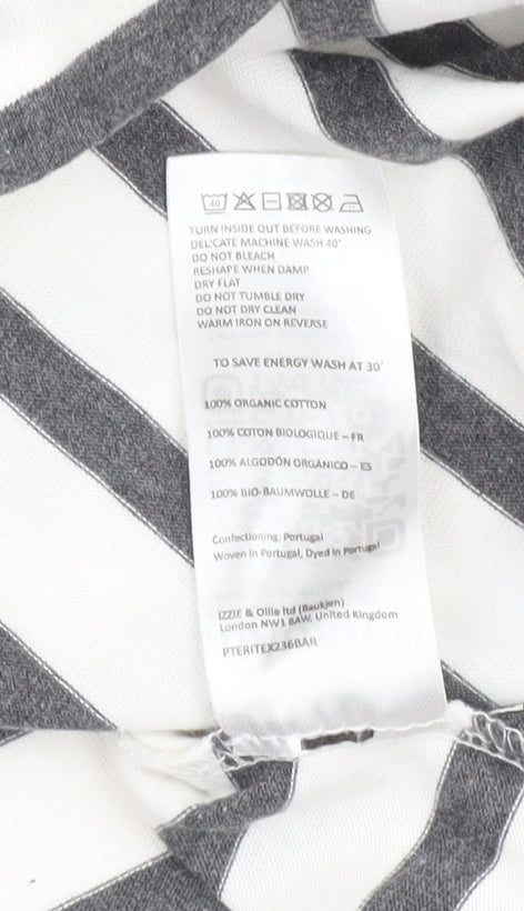 Baukjen Womens White Grey Striped Boat Neck Long Sleeve Cotton T-Shirt Size 16