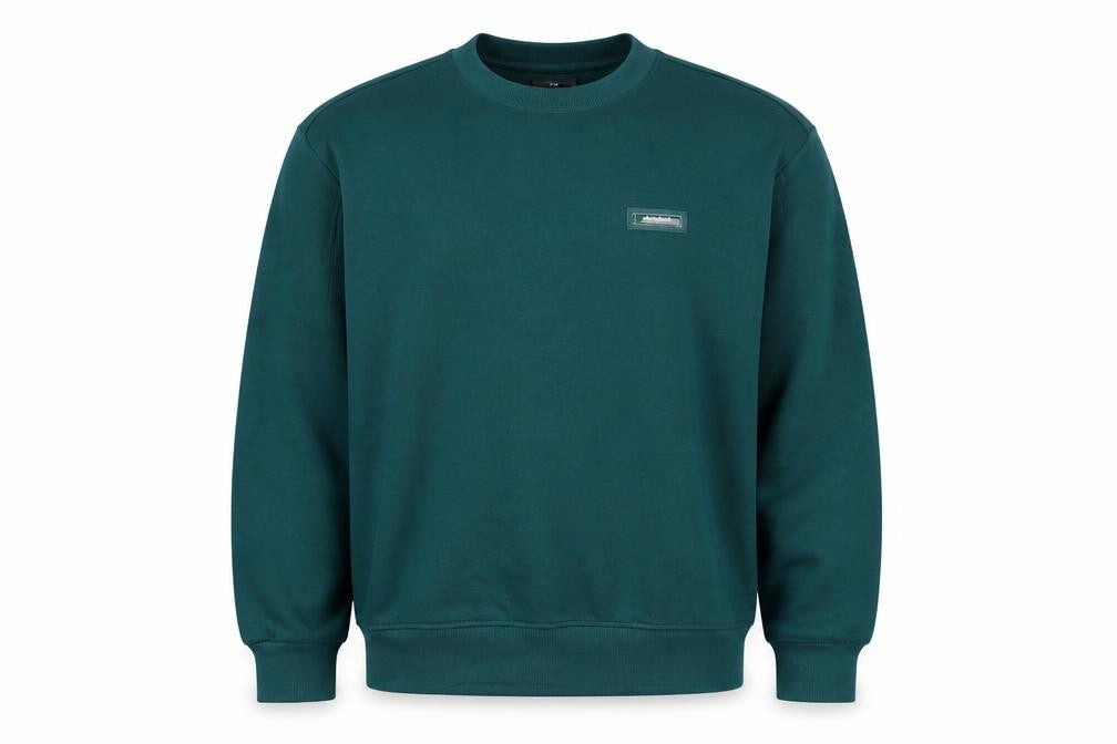 Front view of H&M Men's Green Relaxed Fit Pullover Sweatshirt, size S