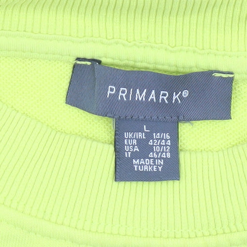 Primark Women Yellow Crew Neck Pullover Sweatshirt L Relaxed Fit