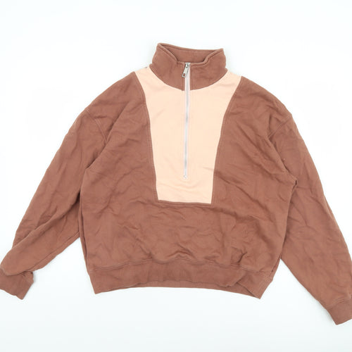 Nude Lucy Womens Brown 1/4 Zip Organic Cotton Pullover Sweatshirt XXS