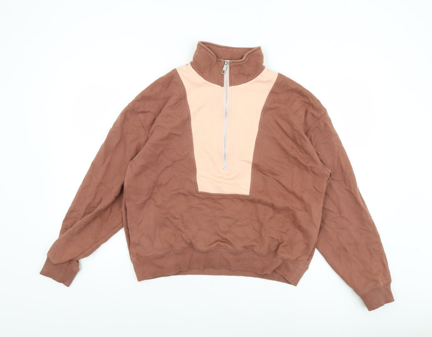Nude Lucy Womens Brown 1/4 Zip Organic Cotton Pullover Sweatshirt XXS