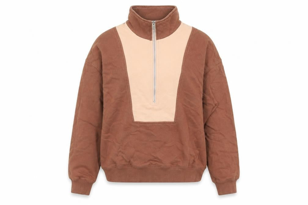 Front view of Nude Lucy women’s brown 1/4 zip organic cotton pullover sweatshirt xxs