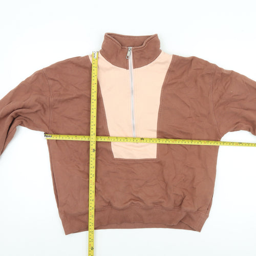 Nude Lucy Womens Brown 1/4 Zip Organic Cotton Pullover Sweatshirt XXS