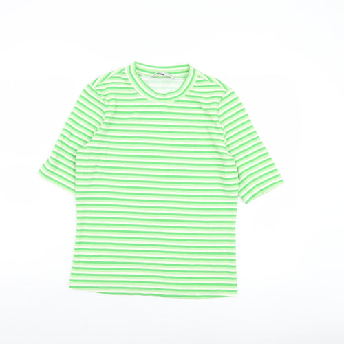 Kelly & Grace Women’s Green Striped Short Sleeve Cotton T-Shirt, Size S