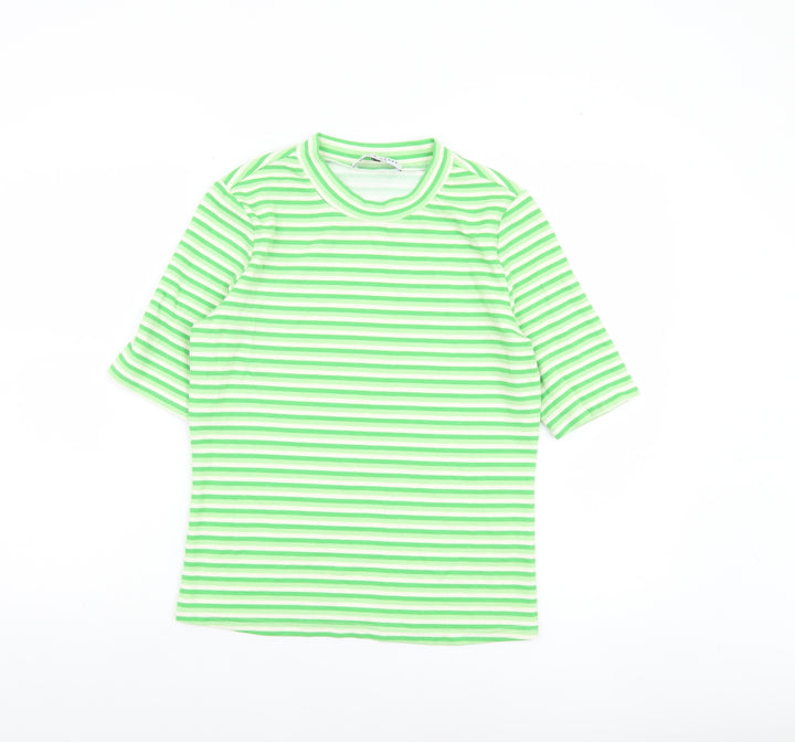 Kelly & Grace Women’s Green Striped Short Sleeve Cotton T-Shirt, Size S