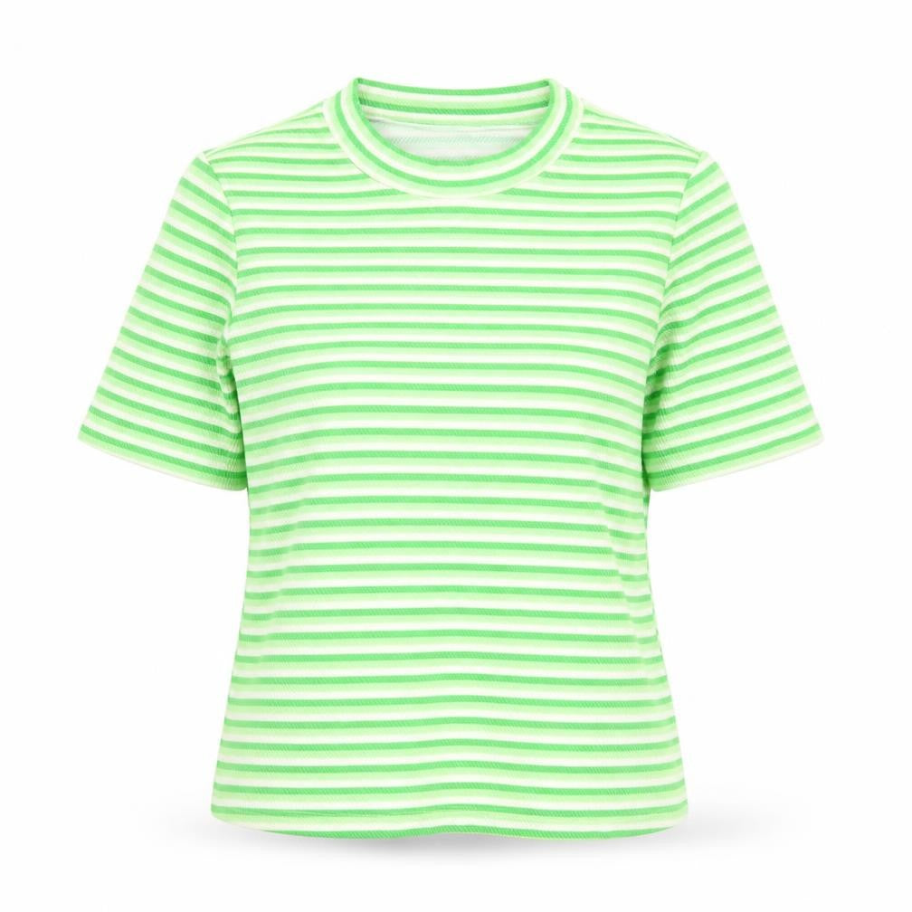 Kelly & Grace Women’s Green Striped Short Sleeve Cotton T-Shirt, Size S