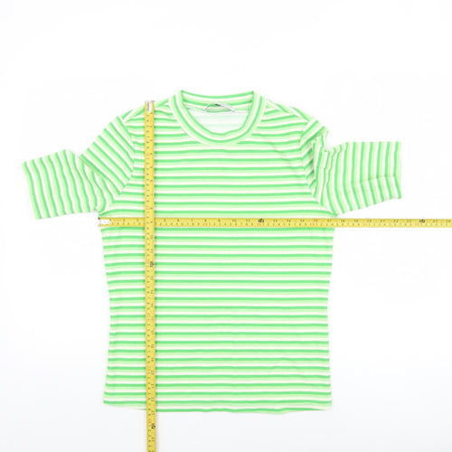 Kelly & Grace Women’s Green Striped Short Sleeve Cotton T-Shirt, Size S