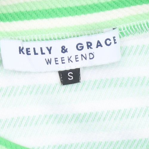 Kelly & Grace Women’s Green Striped Short Sleeve Cotton T-Shirt, Size S