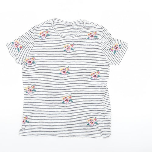 Marks and Spencer Women’s Ivory Floral Embroidered Striped T-Shirt Size 10