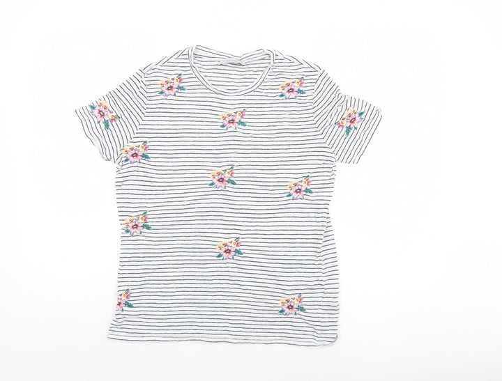 Marks and Spencer Women’s Ivory Floral Embroidered Striped T-Shirt Size 10
