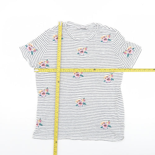 Marks and Spencer Women’s Ivory Floral Embroidered Striped T-Shirt Size 10