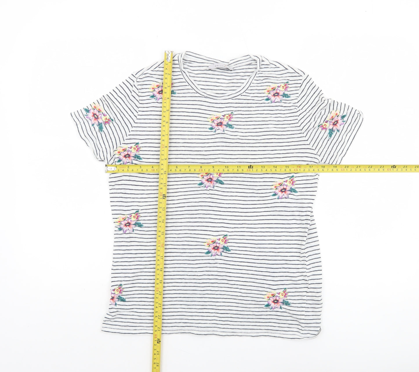 Marks and Spencer Women’s Ivory Floral Embroidered Striped T-Shirt Size 10