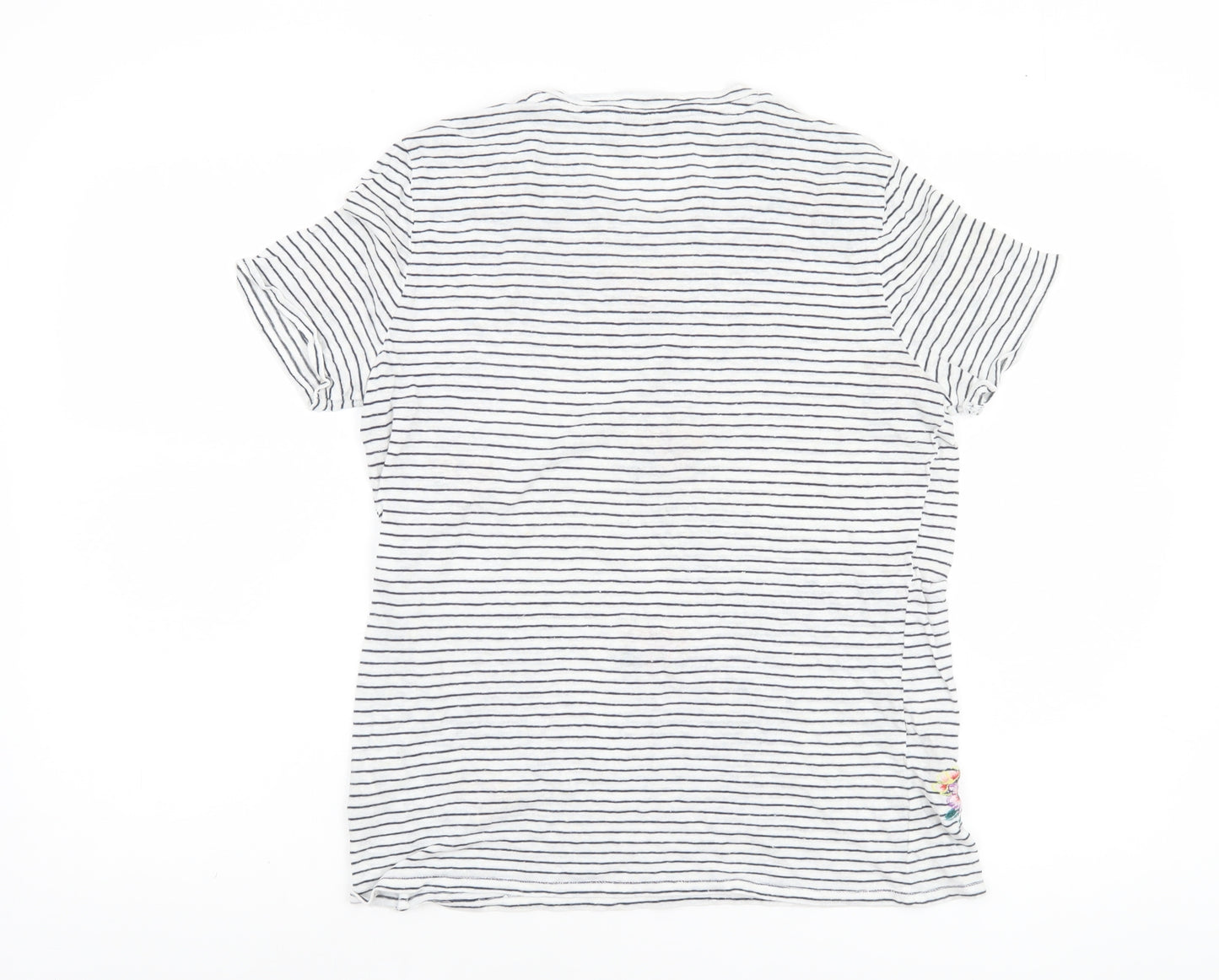 Marks and Spencer Women’s Ivory Floral Embroidered Striped T-Shirt Size 10