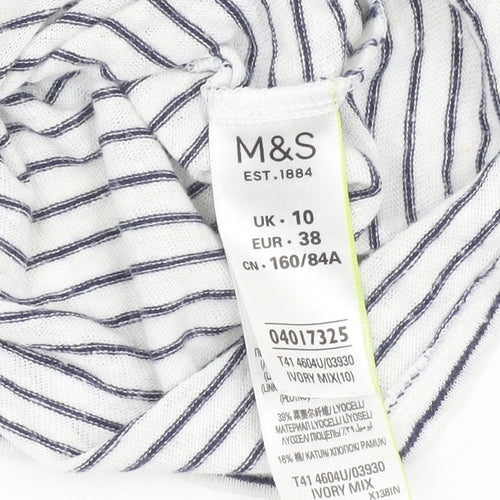 Marks and Spencer Women’s Ivory Floral Embroidered Striped T-Shirt Size 10