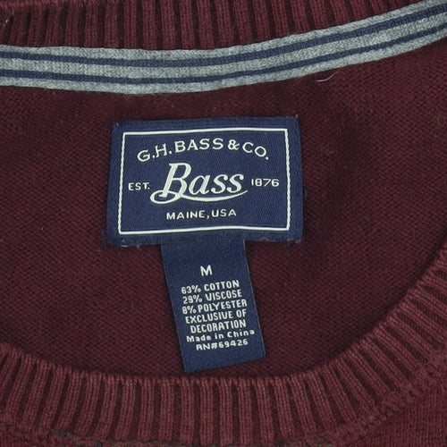 G.H. Bass & Co. Men's Red Cotton Crew Neck Pullover Jumper Size M