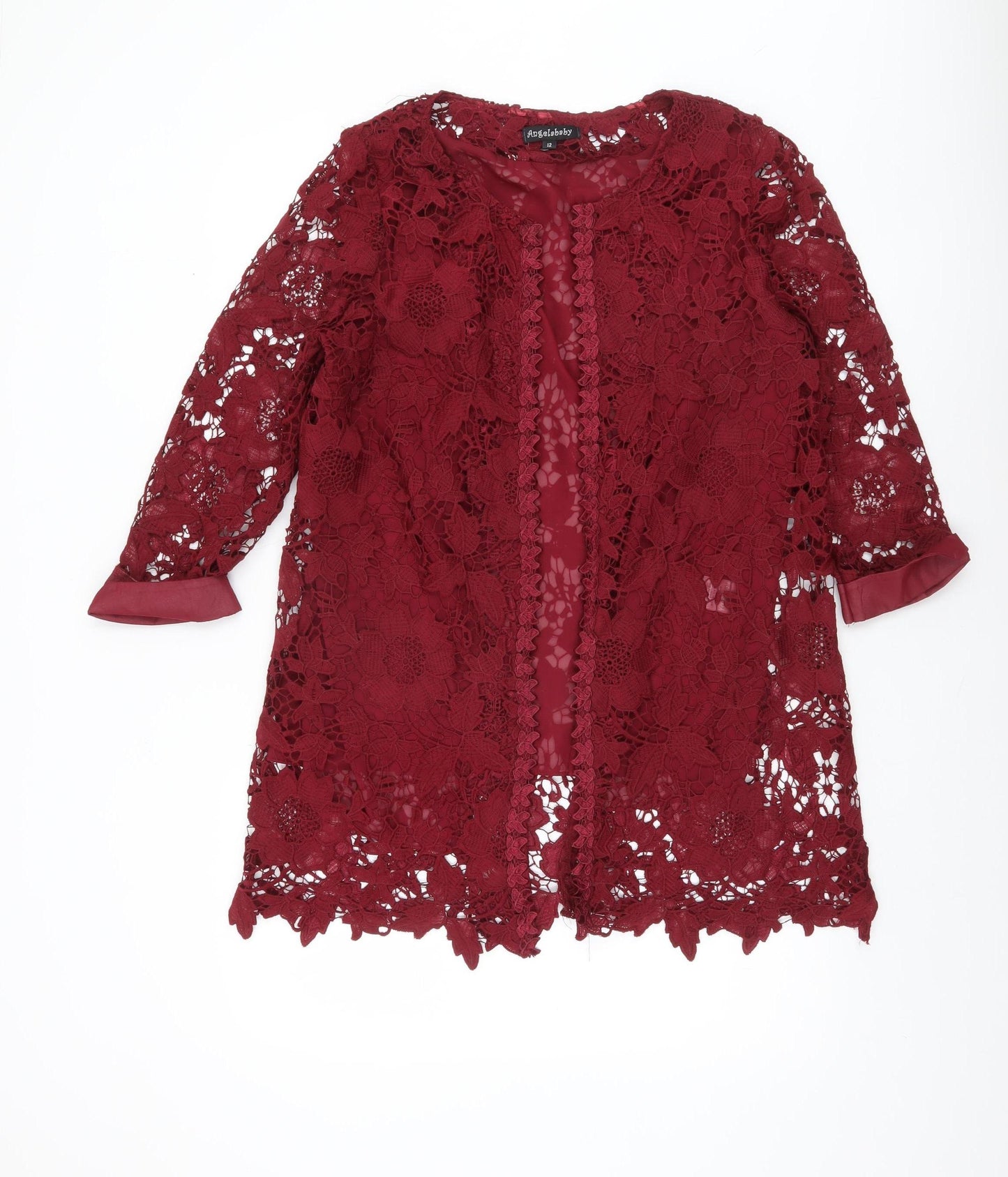 Angelababy Women Red Lace 3/4 Sleeve Mid-Length Jacket Size 12
